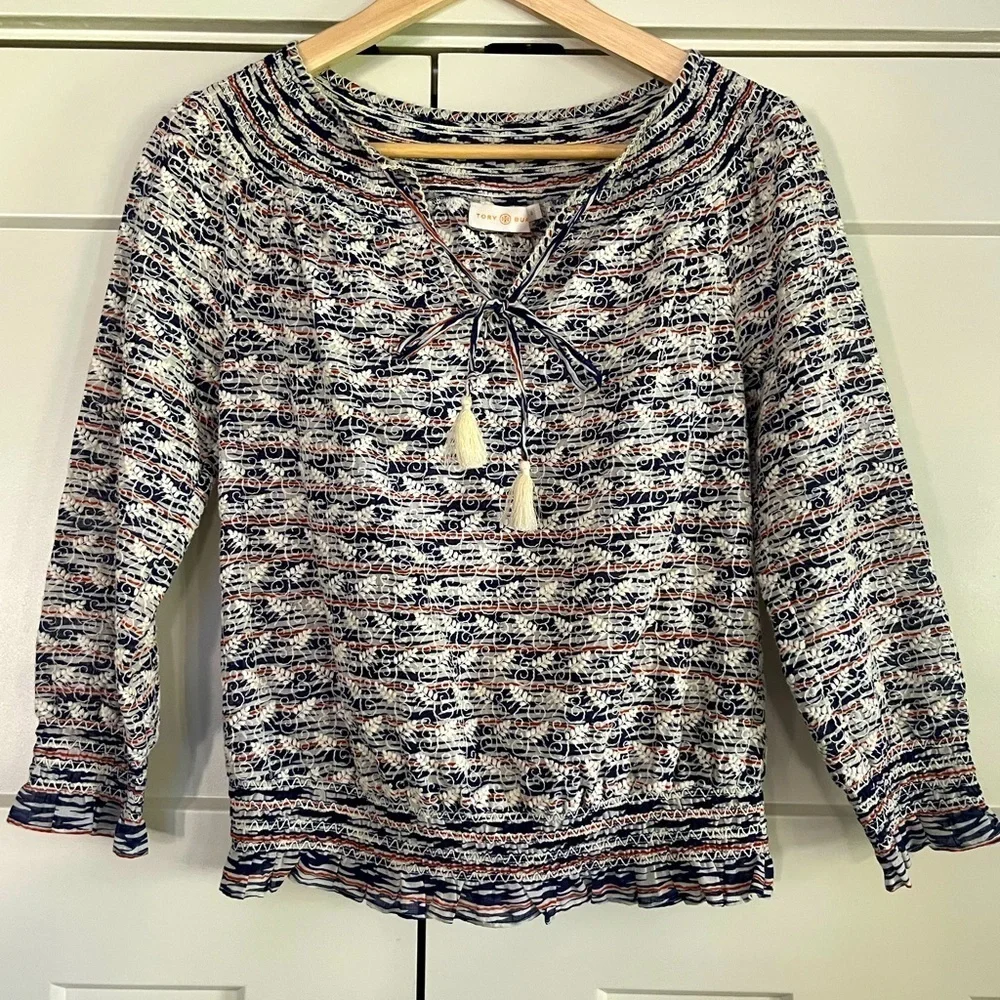 Tory Burch Embroidered Long Sleeve Blouse